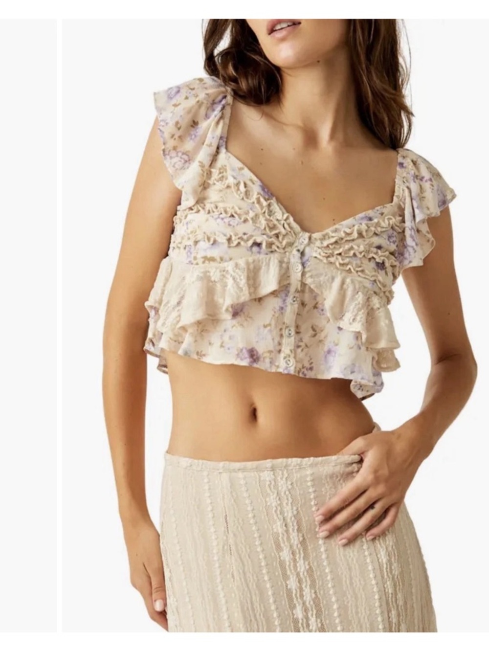 Free People Top Women's Size Small Floral Now & Then Hippie Boho Free Spirit